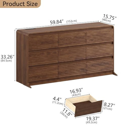 Walnut Fluted 9-Drawer Dresser for Bedroom w/Power Outlet, view 4