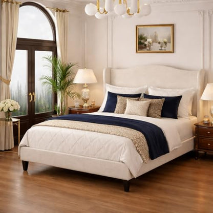 Queen Upholstered Bed Frame with 55.5" Tall Wingback Headboard, view 4