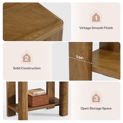Tribesigns End Table for Living Room, Farmhouse Wooden Side Table with Storage Shelf, Small Narrow Bedside Accent Furniture for Bedroom (Brown, 1PC)