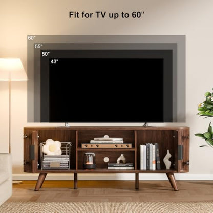 55'' TV Stand for 60 Inch TV, Fluted Entertainment Center,Walnut, view 6