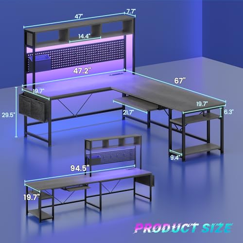 L Shaped Office Desk with Hutch, Reversible 94.5" Computer Desk, view 3