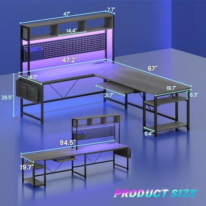 L Shaped Office Desk with Hutch, Reversible 94.5" Computer Desk, view 3