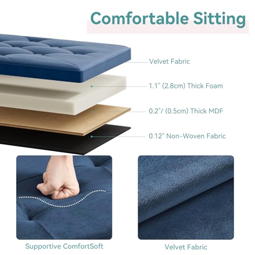Folding Storage Ottoman Bench, Ottoman with Storage, Foot Rest, Benches Seat for Bedroom, Living Room, Entryway, Long Shoes Bench, 15.7" x 31.5" x 15.7" Blue