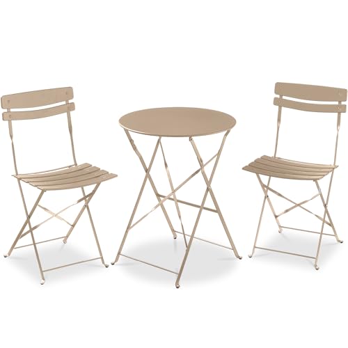 Best Choice Products 3-Piece Bistro Set, Space Saving Folding Design, Solid Steel, Outdoor Patio Furniture Set w/ 2 Chairs, Bistro Table - Sand