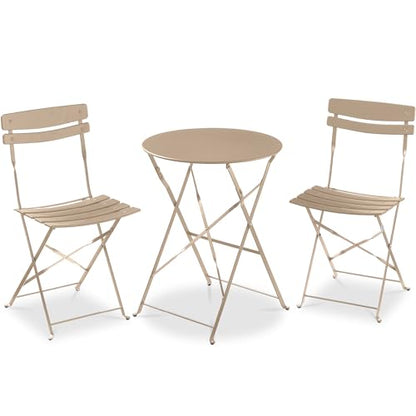 Best Choice Products 3-Piece Bistro Set, Space Saving Folding Design, Solid Steel, Outdoor Patio Furniture Set w/ 2 Chairs, Bistro Table - Sand