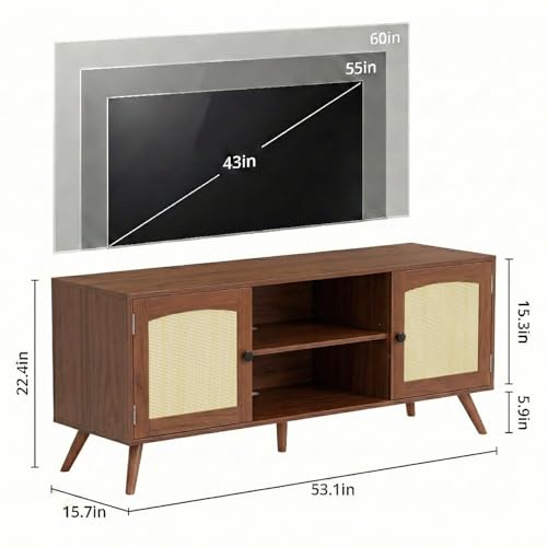 Mid Century Modern Rattan TV Stand for 55/60 Inch TV, view 3