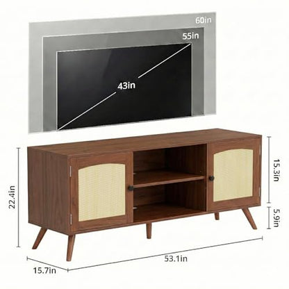 Mid Century Modern Rattan TV Stand for 55/60 Inch TV, view 3