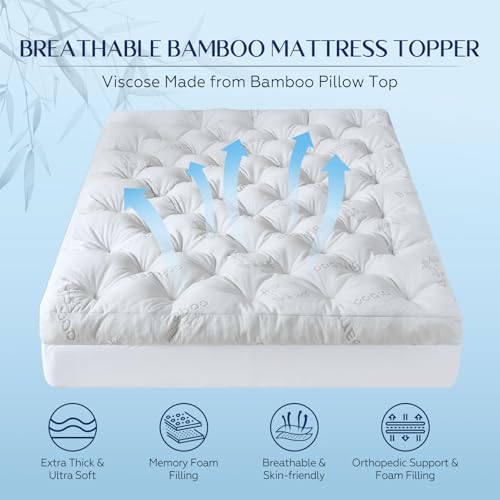 5 Inch Cooling Bamboo Viscose Mattress Topper Queen Size,60x80 in,2000 GSM, view 4