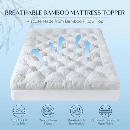 5 Inch Cooling Bamboo Viscose Mattress Topper Queen Size,60x80 in,2000 GSM, view 4