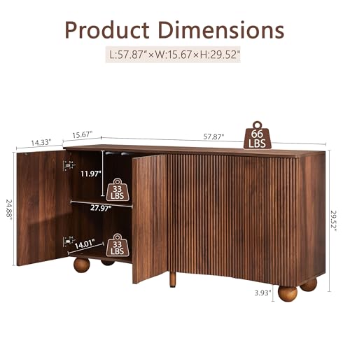 58" Fluted Sideboard Buffet Cabinet, view 3