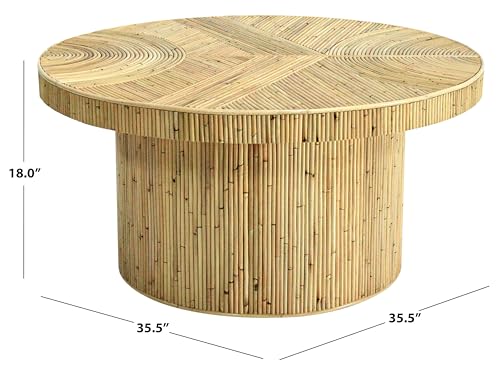 SAFAVIEH Furniture - Oswald Coffee Table - Natural - Rattan & Solid Wood - Round Handwoven Design - Fully Assembled - Ideal for Living Room, Family Room, Den (CWK4008A)