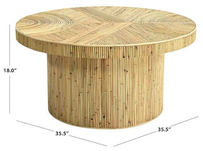 SAFAVIEH Furniture - Oswald Coffee Table - Natural - Rattan & Solid Wood - Round Handwoven Design - Fully Assembled - Ideal for Living Room, Family Room, Den (CWK4008A)