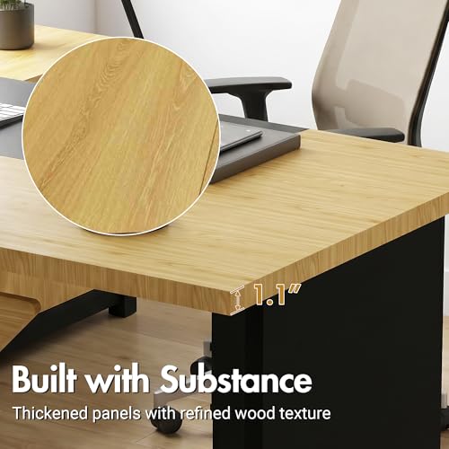 74.4" L-Shaped Executive Desk, Large Office Desk, Black + Light Wood, view 7