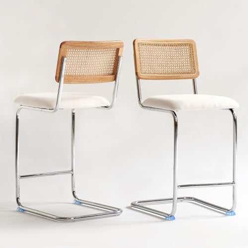 Natural Rattan Counter Height Stools Set of 2 with Solid Wood Back, view 2