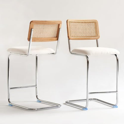Natural Rattan Counter Height Stools Set of 2 with Solid Wood Back, view 2