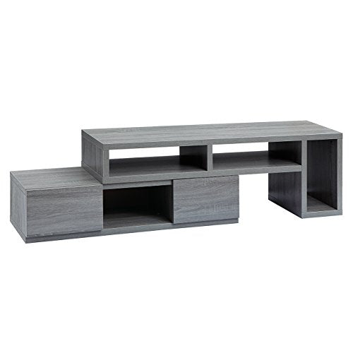 Adjustable TV Stand with Storage Fits Up to 65" TV, Grey | Modern media console, adjustable width, storage shelves, cable management, living room furniture, entertainment center