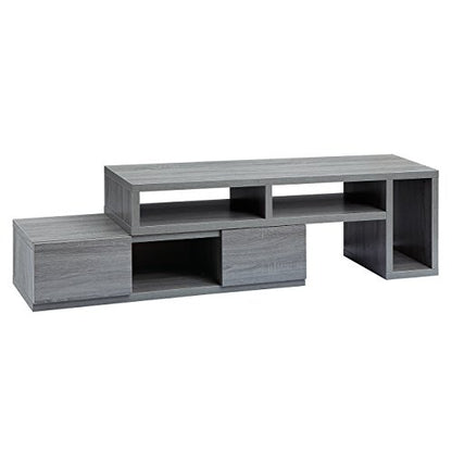 Adjustable TV Stand with Storage Fits Up to 65" TV, Grey | Modern media console, adjustable width, storage shelves, cable management, living room furniture, entertainment center