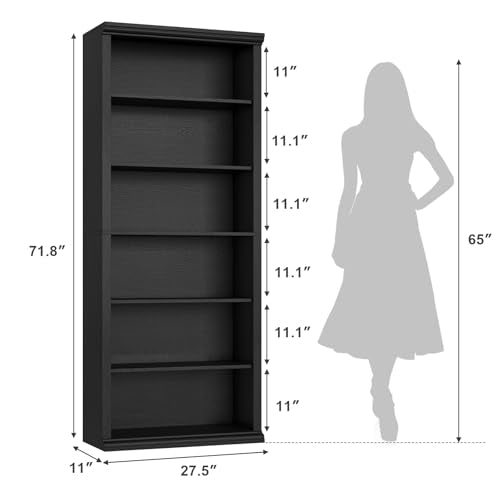 Bookcase and Bookshelves, 28" W Tall Bookshelf with Elegant Design, 6 Tiers Spacious Book Storage, Freestanding Book Organizer, Display Library Shelf for Home Office, Living Room & Study Room