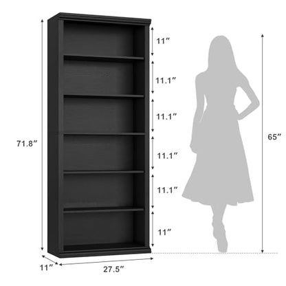 Bookcase and Bookshelves, 28" W Tall Bookshelf with Elegant Design, 6 Tiers Spacious Book Storage, Freestanding Book Organizer, Display Library Shelf for Home Office, Living Room & Study Room