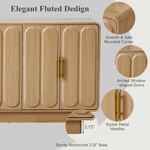 63" Modern Buffet Cabinet with Storage, Large Arched Credenza with 6 Doors, view 6