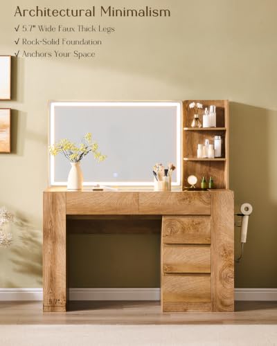 48" Modern Makeup Vanity Desk with Mirror and Lights Thickened Leg, view 6