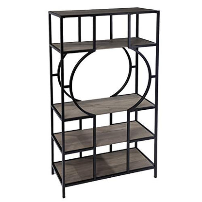 Tyberton 5-Tier Bookcase - Transitional Design, Natural Iron and Wood - Ideal for Living Room, Home Bar (HZ1119038)