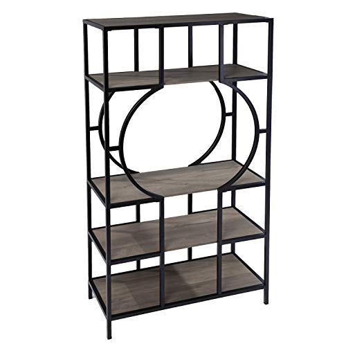 Tyberton 5-Tier Bookcase - Transitional Design, Natural Iron and Wood - Ideal for Living Room, Home Bar (HZ1119038)
