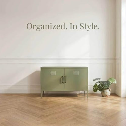Green Metal TV Stand Cabinet, 2 Door Steel Storage Locker with Adjustable Shelf, view 5