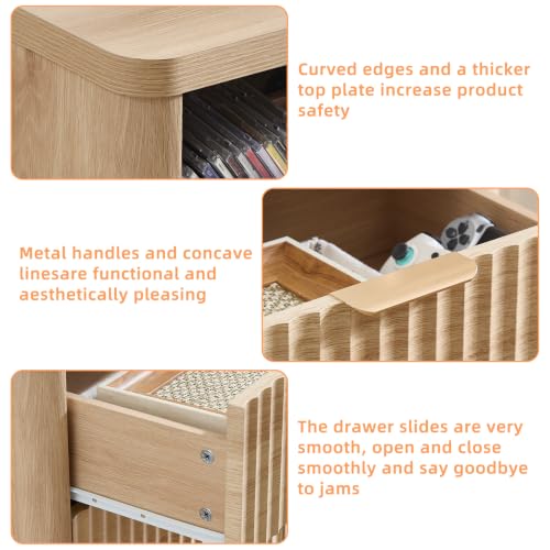 Fluted Farmhouse Nightstand Set of 2 with Charging Station, view 7