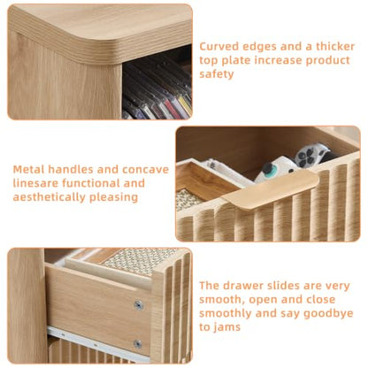 Fluted Farmhouse Nightstand Set of 2 with Charging Station, view 7