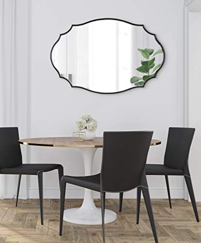 Leanna Glam Oval Mirror, 24 x 36, Black, Modern Scalloped Mirror for Wall