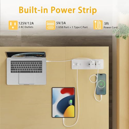 L-Shaped Computer Desk with Power Outlets, Reversible Shelves, view 5
