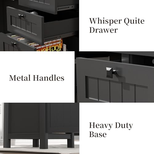 Executive Desk, Modern Farmhouse Computer Desk with Drawers & Cabinet, Home Office Desk for Work Study Writing Workspace (Black, 62")
