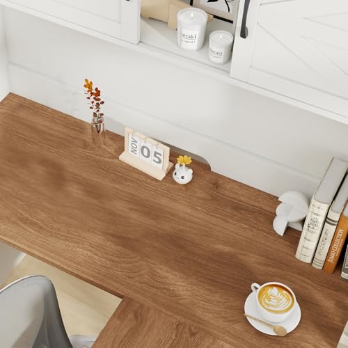 Farmhouse 68" H L-Shaped Desk with Hutch,Unique White, view 5