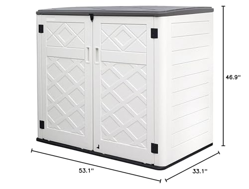 Resin Outdoor Storage Shed, 38 cu.ft Outdoor Storage Box Waterproof for Garden Tools, Patio Furniture, Trash Cans, Garage Storage, Customized Shelves & Lockable (Off White)