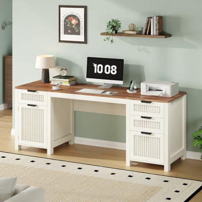 62" Farmhouse Computer Desk with Drawers & Storage Cabinet for Home Office, view 4