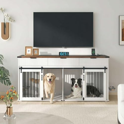 71'' Double Crates for Dogs Indoor with 3 Storage Drawers, view 4