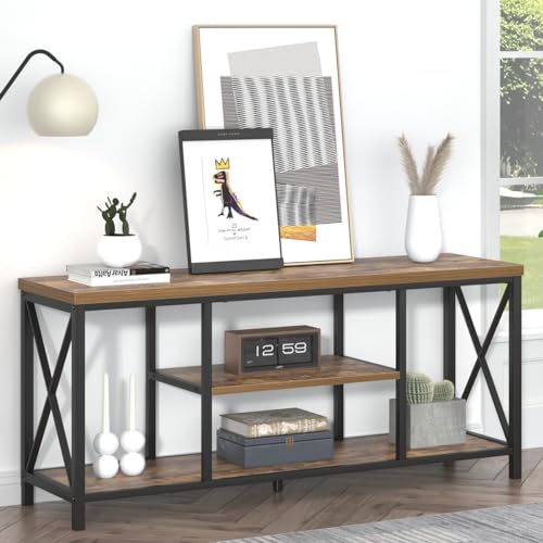 55 Inch TV Stand for Televisions up to 65 Inch, Modern Entertainment Center with Storage Shelves, Industrial Media TV Console for Living Room, Bedroom, Rustic Brown