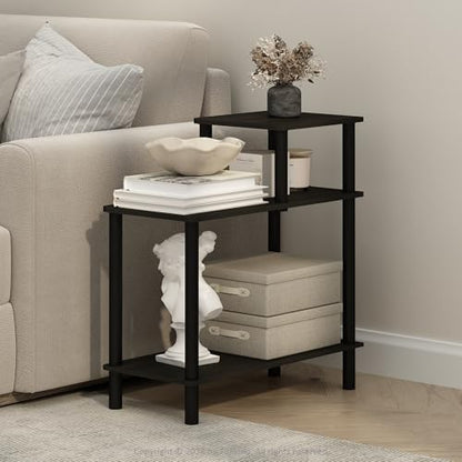 Turn-N-Tube Side Table, 3-Tier Rectangle Sofa End Table with Open Shelf, Toolless Assembly Night Stand, Bedside Table, for Living Room, Bedroom, Espresso