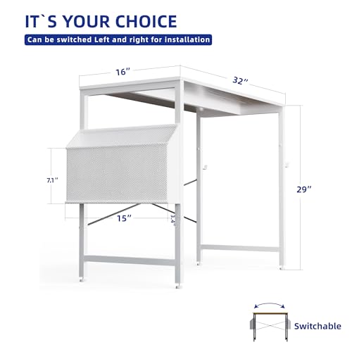 32 Inch Computer Desk Small Spaces Desk with Storage Bag for Bedroom Writing and Home Office Work Small Study Desk Table White