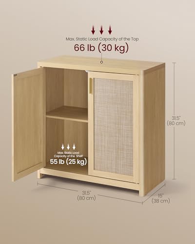 VASAGLE ELLAN Collection - Boho Buffet Cabinet with Rattan-Look Doors, Sideboard Storage Cabinet, Rounded Corners, Adjustable Shelf, for Kitchen, Oak Beige UBBK345YC01