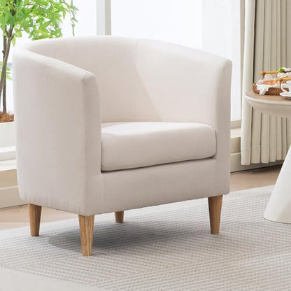 Accent Barrel Chair, Modern Comfy Living Room Chairs with Armrest Small Reading Chair with Cozy Soft Padded for Bedroom Reception Room Cafe, White