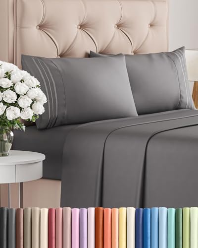 Queen Size 4 Piece Sheet Set - Breathable & Cooling Sheets - Dark Grey, view 2