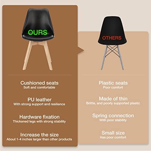 Set of 4 Dining Kitchen Mid-Century Modern Chairs with Wood Legs and PU Leather Cushion, Upholstered Seating for Living Room Bedroom Outdoor Lounge, Black