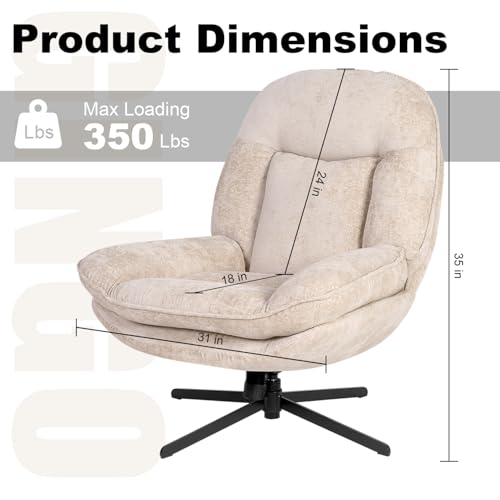 24" High Back Swivel Accent Chair for Living Room, Swivel Tilt Accent Chair, Comfy Reading Chair Oversized, Slightly Rocking Upholstered Armchair, Ergonomic Soft Fabric Modern Chair, Beige