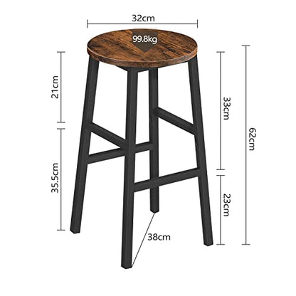 Bar Stools, Set of 2 Round Bar Chairs with Footrest, view 4