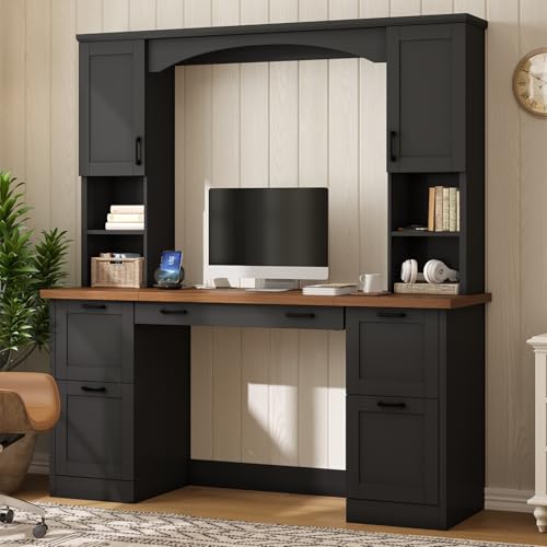 Farmhouse Arched 67" Computer Desk with Power Outlets & Keyboard Tray, view 4