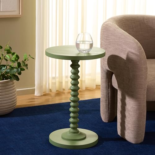 SAFAVIEH Furniture - Bonti Accent Table - Green - Solid Wood Pedestal Side Table - Round Top Modern Design - Fully Assembled - Ideal for Living Room, Bedroom, 14" W x 14" D x 22" H (ACC3269A)
