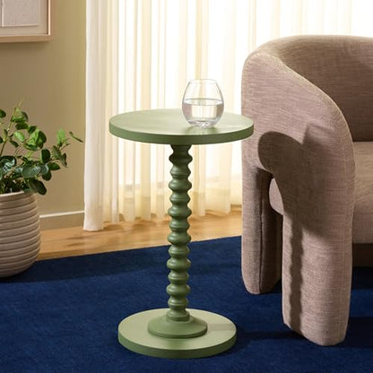 SAFAVIEH Furniture - Bonti Accent Table - Green - Solid Wood Pedestal Side Table - Round Top Modern Design - Fully Assembled - Ideal for Living Room, Bedroom, 14" W x 14" D x 22" H (ACC3269A)