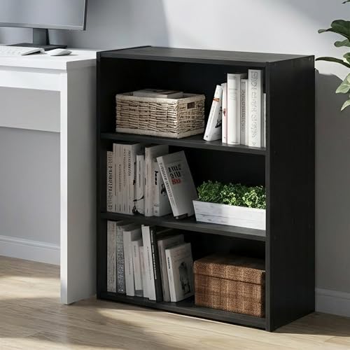 PASIR Book Shelf, 3-Tier Bookshelf, Storage Shelves Bookcase, 9.7 x 23.7 x 31.5, for Living Room, Bedroom, Home Office, Americano